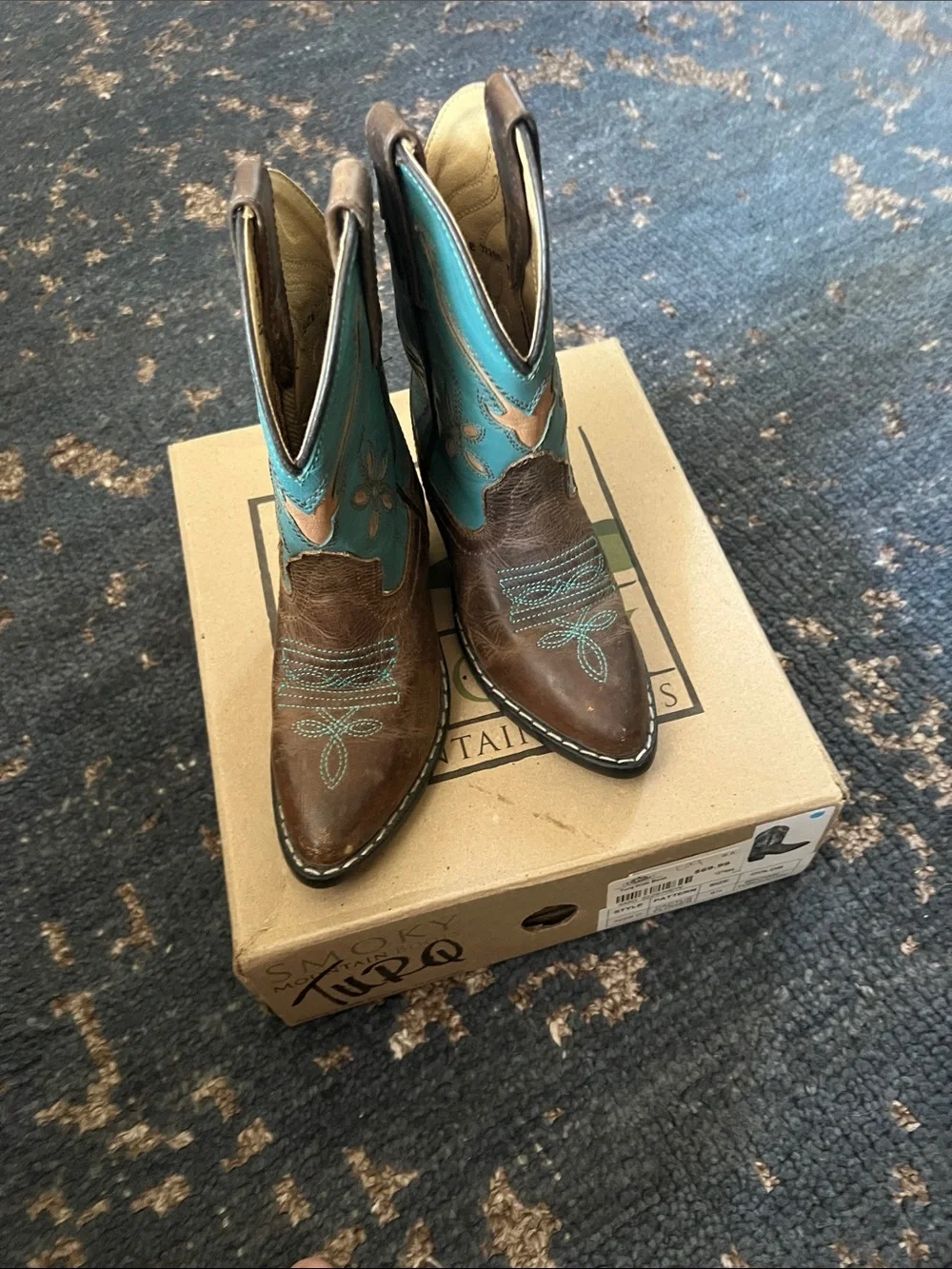 Smoky Mountain Girls' Brown & Turquoise Western Boots